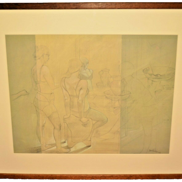 RICARDO LOPEZ SANTAMARIA Original Vintage Signed Ladies Boudoir Figures Drawing