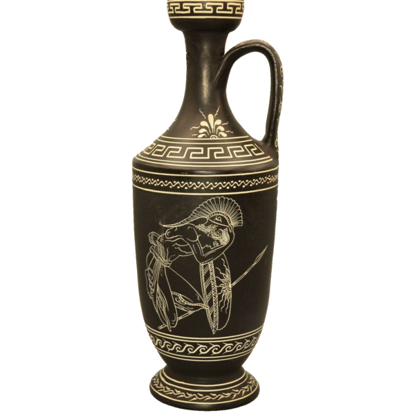 Antique Original Lekythos Greek Warrior Terracotta Pottery Vessel Oil Flask Vase