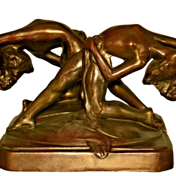 Antique Original Vintage Bronze Nouveau Dance Figures Sculpture Statue Bookends