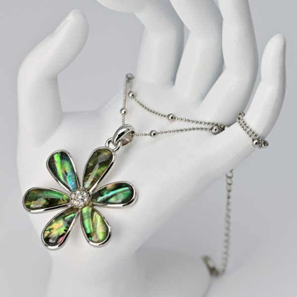LIA SOPHIA Original Vintage Signed Abalone Flower Lily Pendant Silver Necklace