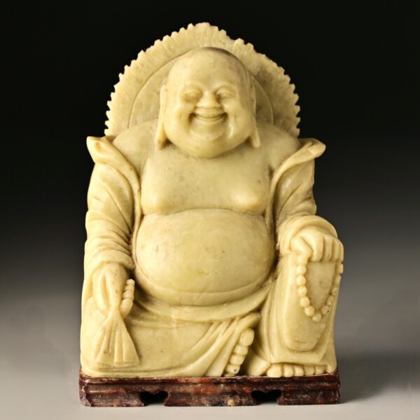 Chinese Antique Original Vintage Feng Shui Soapstone Jade Buddha Figurine Statue