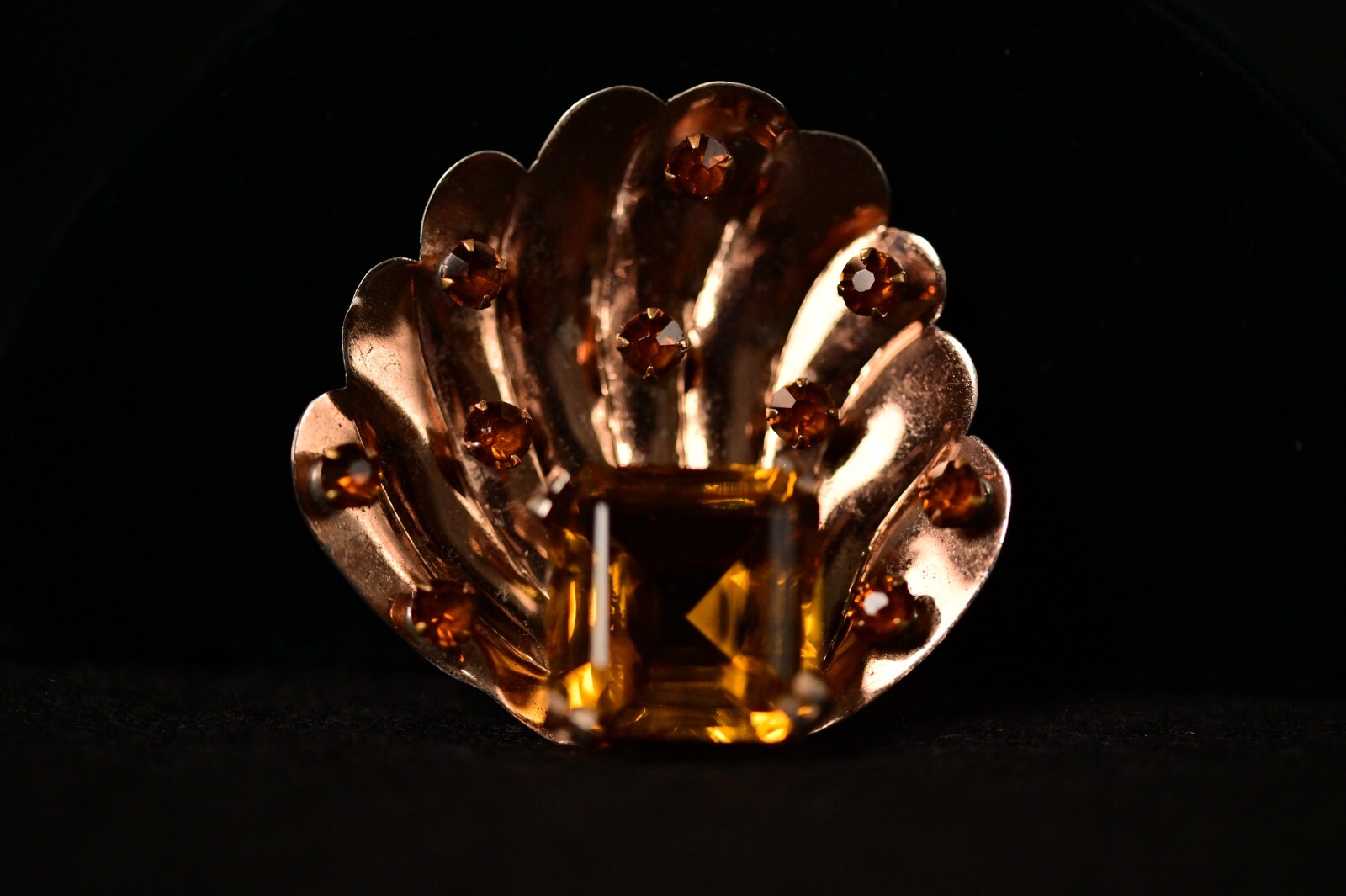 GLAMOUR Original Vintage Signed Sterling Princess Citrine Gemstone Estate Brooch