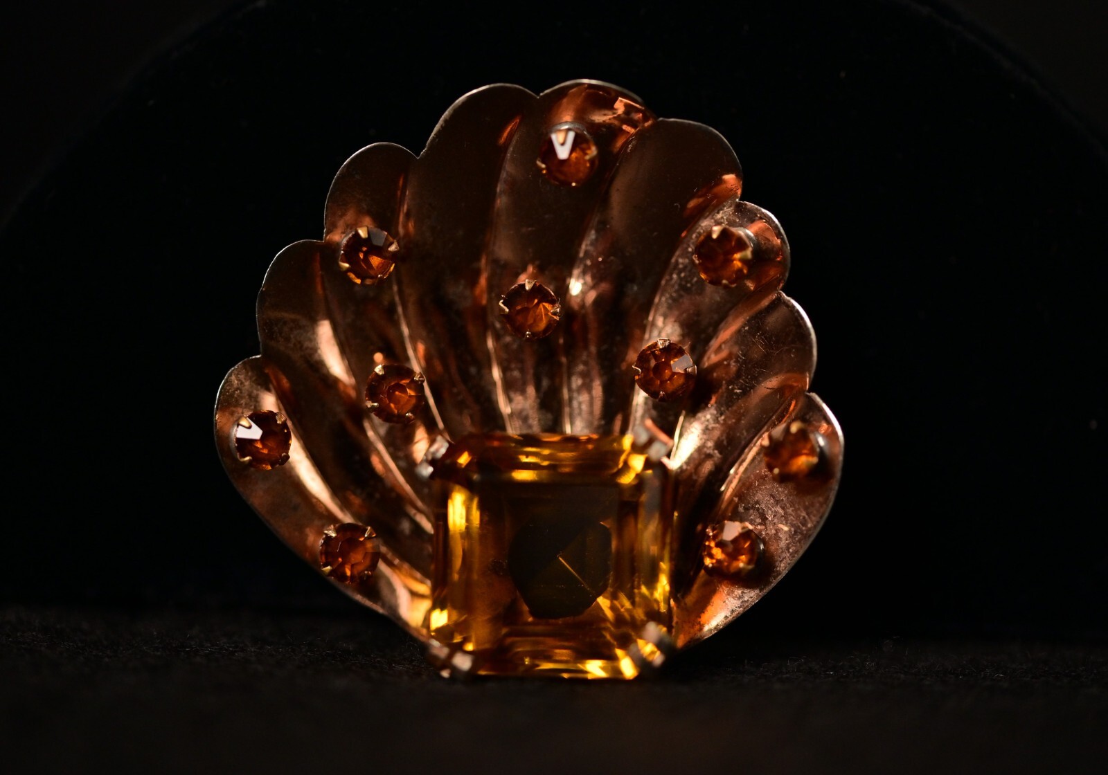 GLAMOUR Original Vintage Signed Sterling Princess Citrine Gemstone Estate Brooch