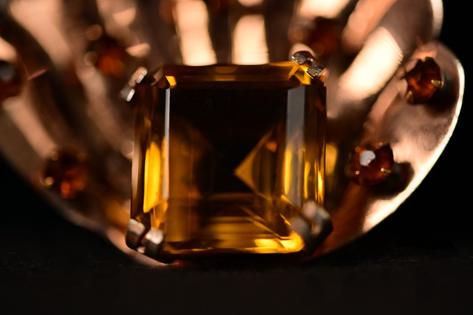 GLAMOUR Original Vintage Signed Sterling Princess Citrine Gemstone Estate Brooch