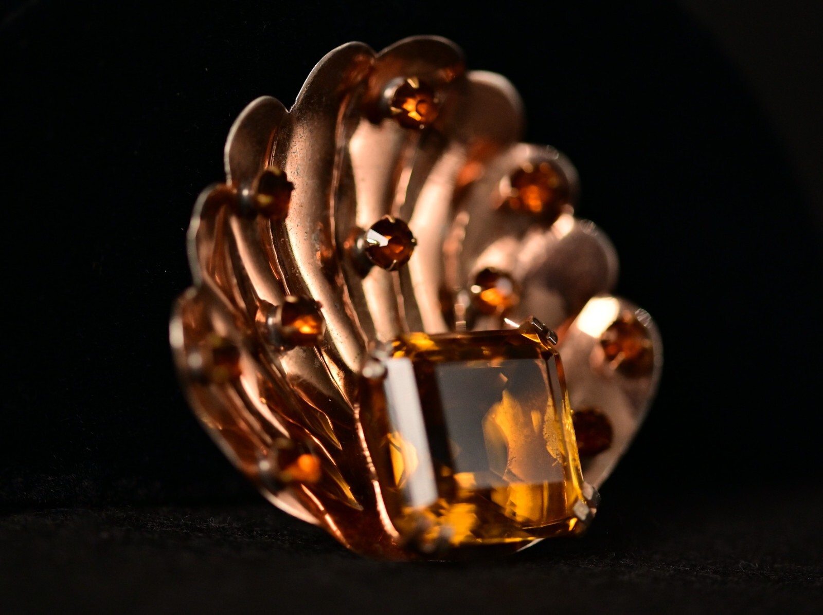 GLAMOUR Original Vintage Signed Sterling Princess Citrine Gemstone Estate Brooch