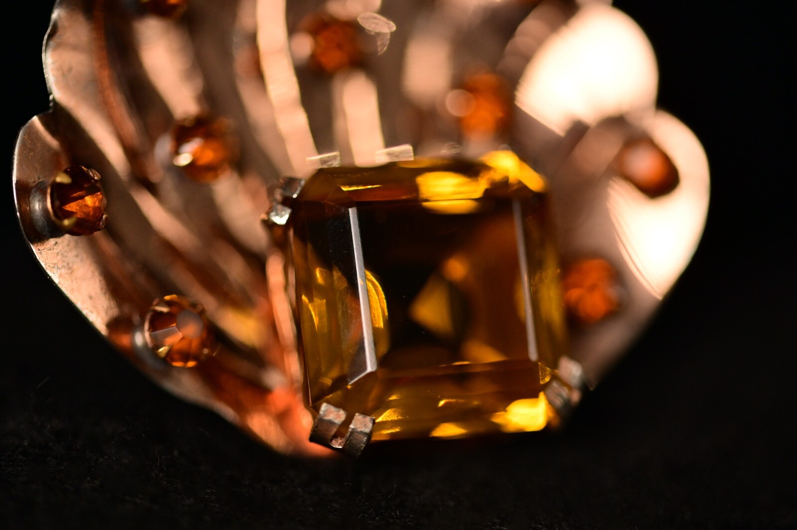GLAMOUR Original Vintage Signed Sterling Princess Citrine Gemstone Estate Brooch