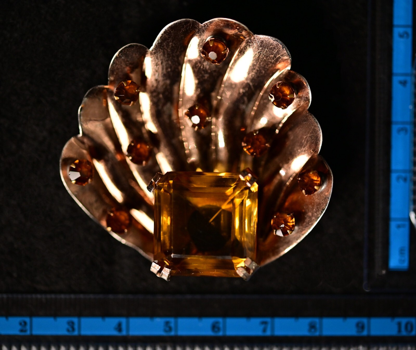GLAMOUR Original Vintage Signed Sterling Princess Citrine Gemstone Estate Brooch