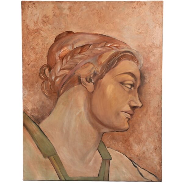 VIOLET OAKLEY Original Vintage Signed Michaelangelo Fresco Portrait Oil Painting