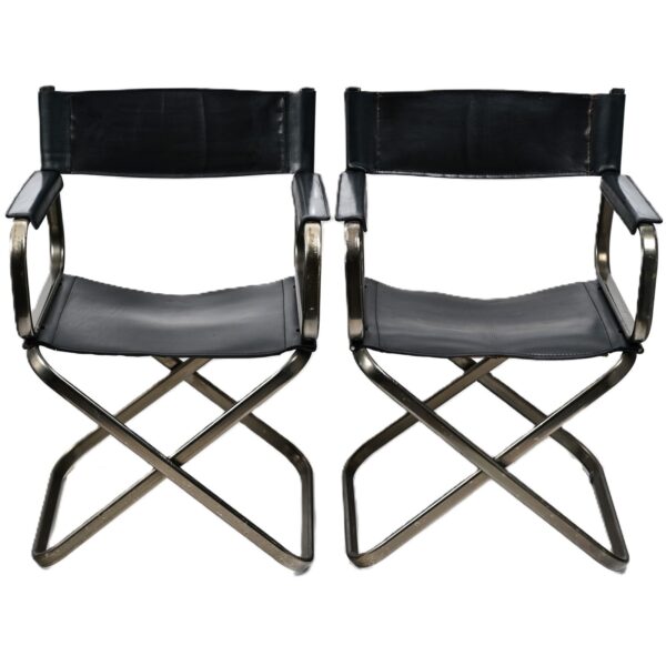 ARRBEN Original Vintage Signed MCM PAIR Italian Leather Folding Directors Chairs