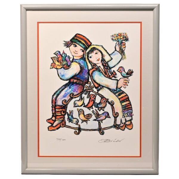 JOVAN OBICAN Original Vintage Signed Judaica Two Children Portrait Lithograph