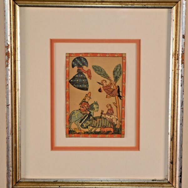 Antique Original Vintage Codex Manesse Hand Tint Medieval Art Illustration Print