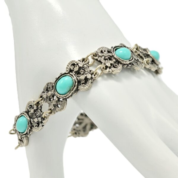 Vintage Original Native Turquoise Silver Filigree Designer Gem Estate Bracelet