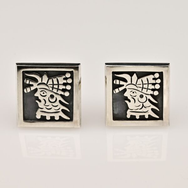 TAXCO Original Vintage Signed Designer Mayan Native Sterling Silver Cufflinks