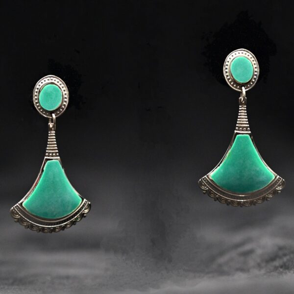 EDGAR BEREBI Original Vintage Signed Emerald Malachite Silver Designer Earrings