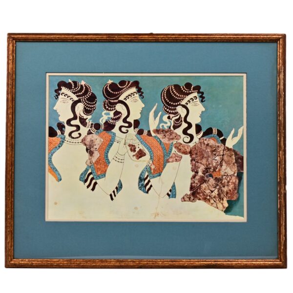 Antique Original Vintage Ancient Fresco Figurative Ladies Illustration Print