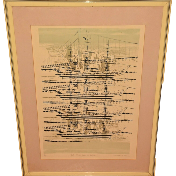 CLAUDE MADELEINE Original Vintage Signed MCM Boat Harbor Artist Proof Lithograph