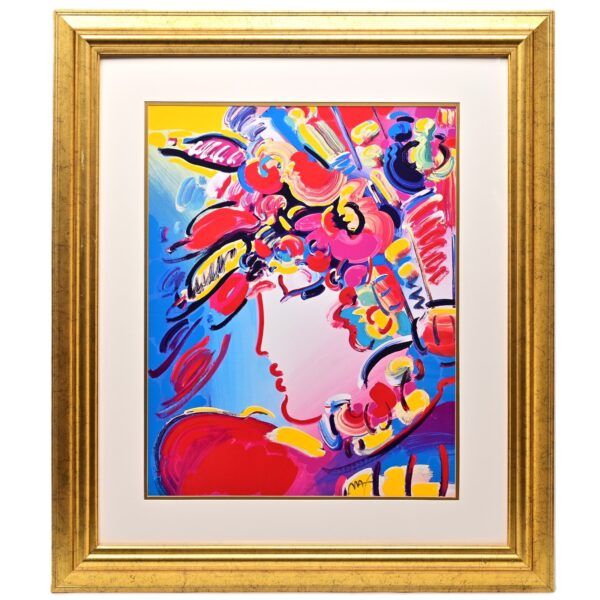 PETER MAX Blushing Beauty Portrait Original Vintage Signed Mixed Media Painting