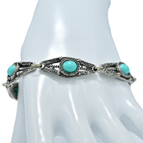 Vintage Original Native Turquoise Silver Filigree Designer Estate Bracelet