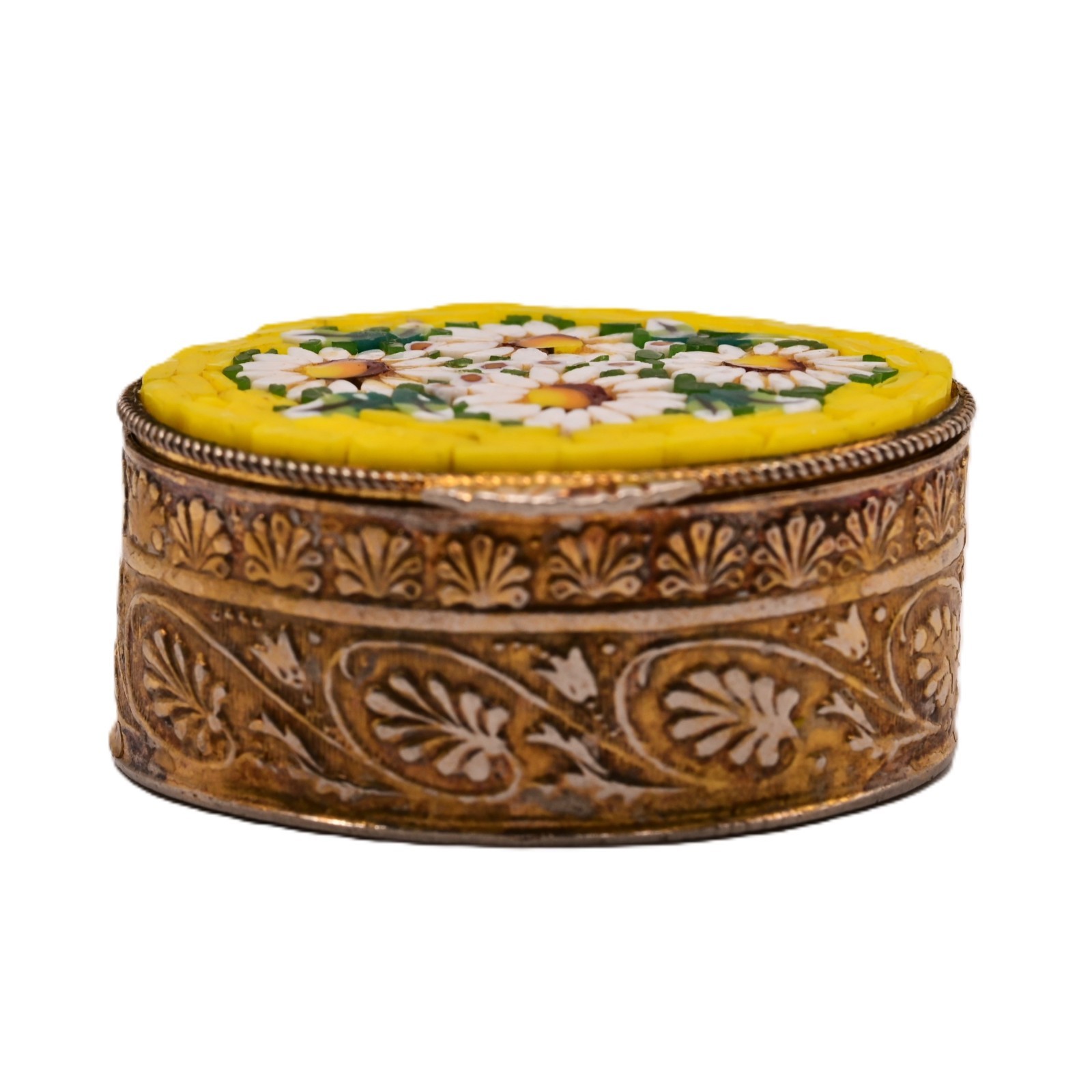 Antique Original Vintage Murano Glass Micro Mosaic Venetian Estate Trinket Box