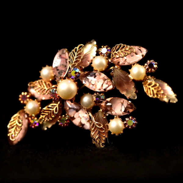 KRAMER Original Vintage Signed Pearl Rhinestone Parure Estate Brooch Pendant
