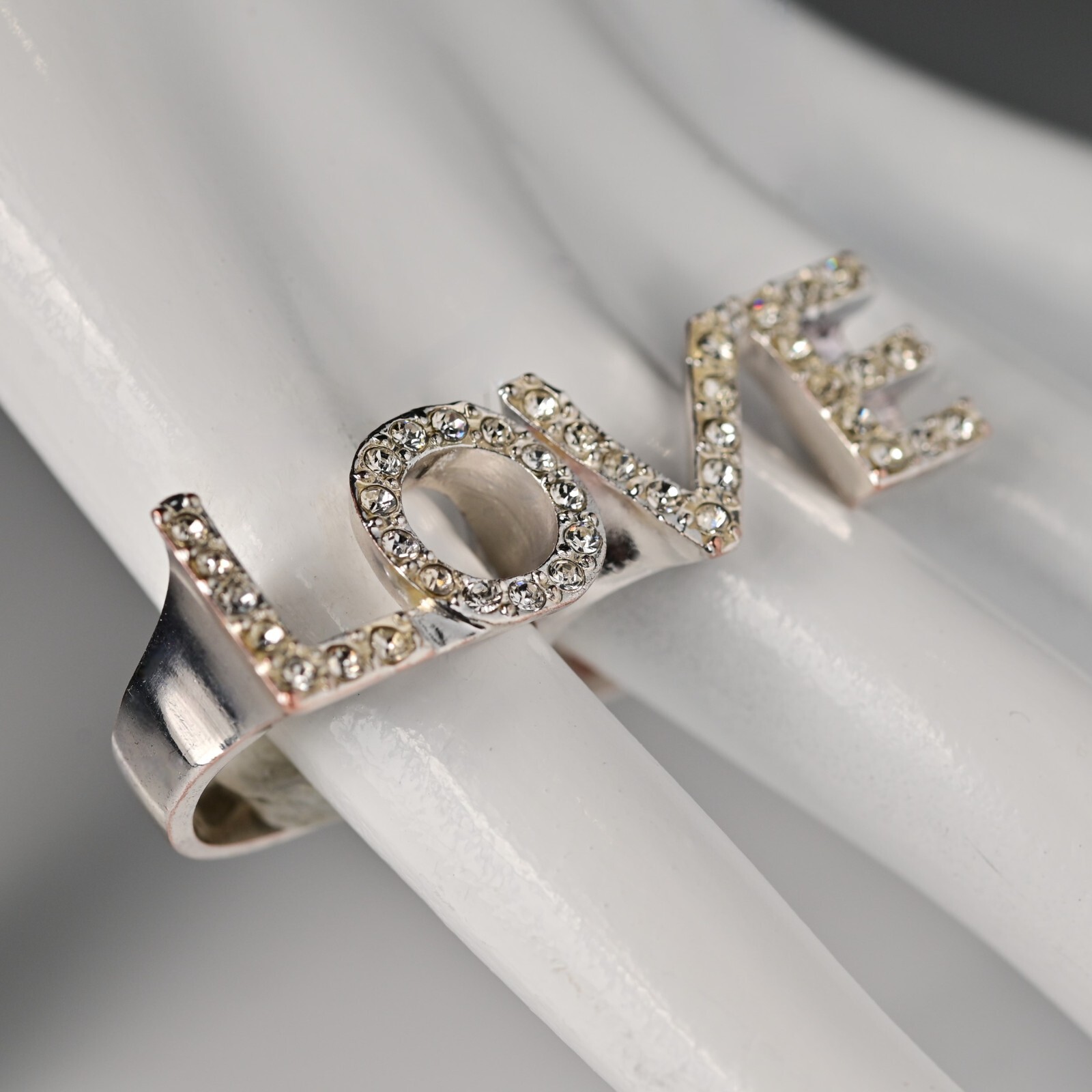 LOVE Letter Original Vintage Rhinestone Designer Cubic Zirconia Dual Estate Ring