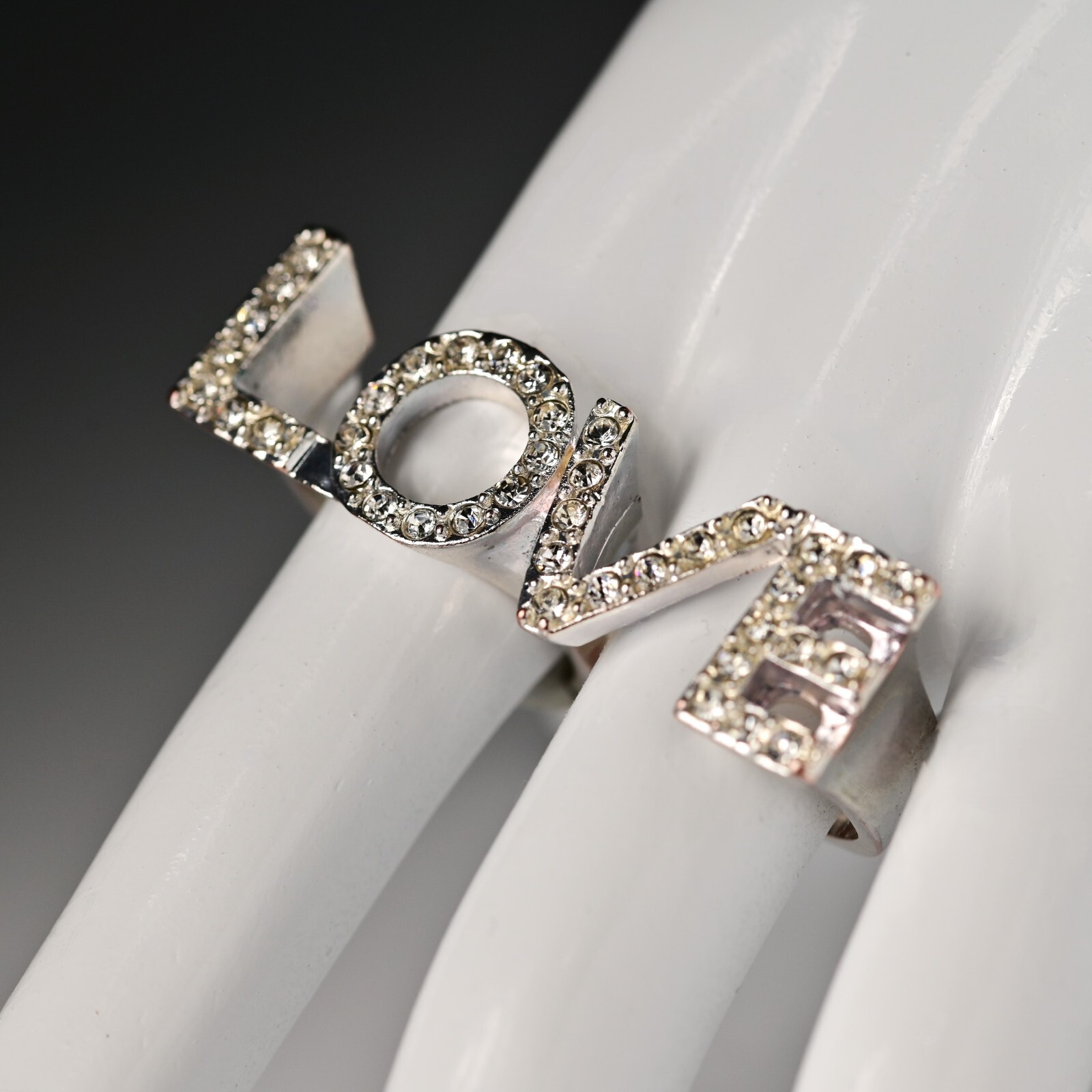 LOVE Letter Original Vintage Rhinestone Designer Cubic Zirconia Dual Estate Ring