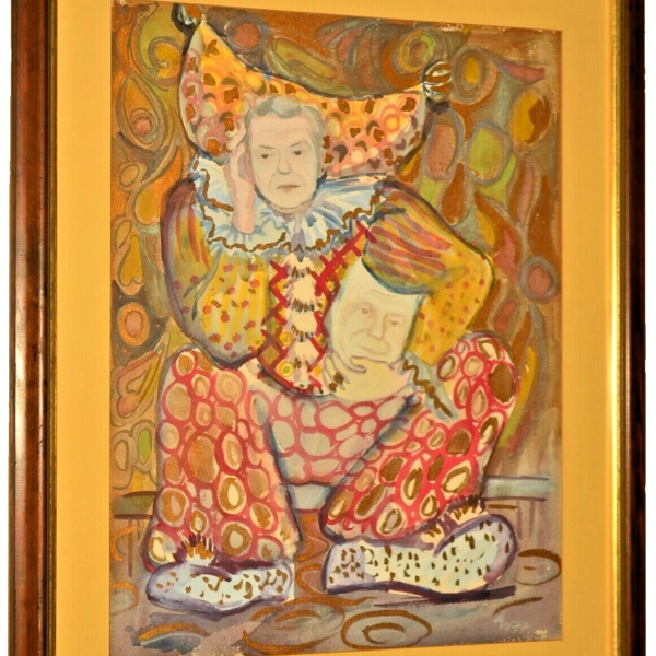 DAVID HOCKNEY Original Signed Vintage Festival Jester Harlequin Gouache Painting