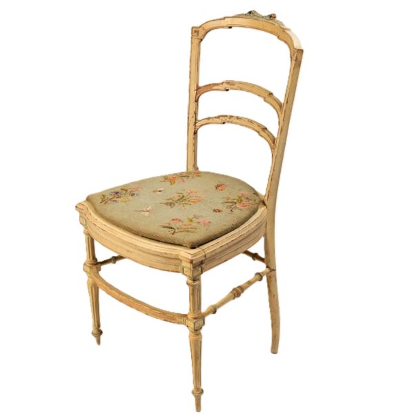 Antique Original Vintage French Shabby Chic Boudior Needlepoint Accent Chair