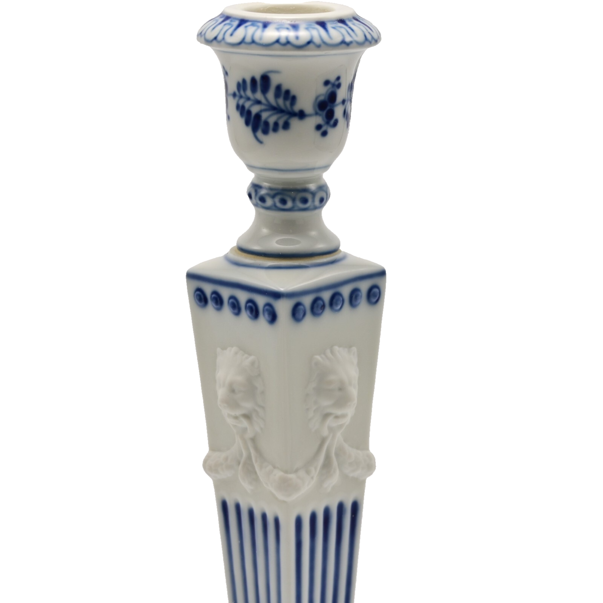 ROYAL COPENHAGEN Original Vintage Signed Fluted Porcelain Lion Head Candlesticks