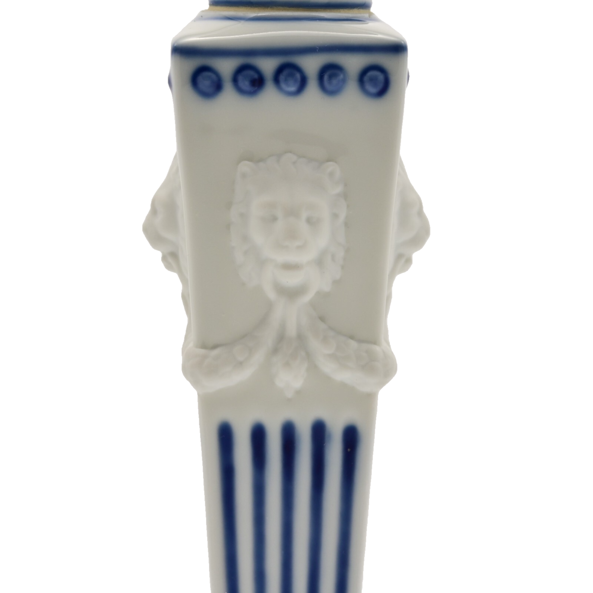 ROYAL COPENHAGEN Original Vintage Signed Fluted Porcelain Lion Head Candlesticks