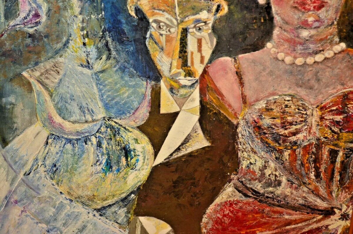 CHANTAL MARCETEAU Original Vintage Signed Figurative Triple Portrait Painting