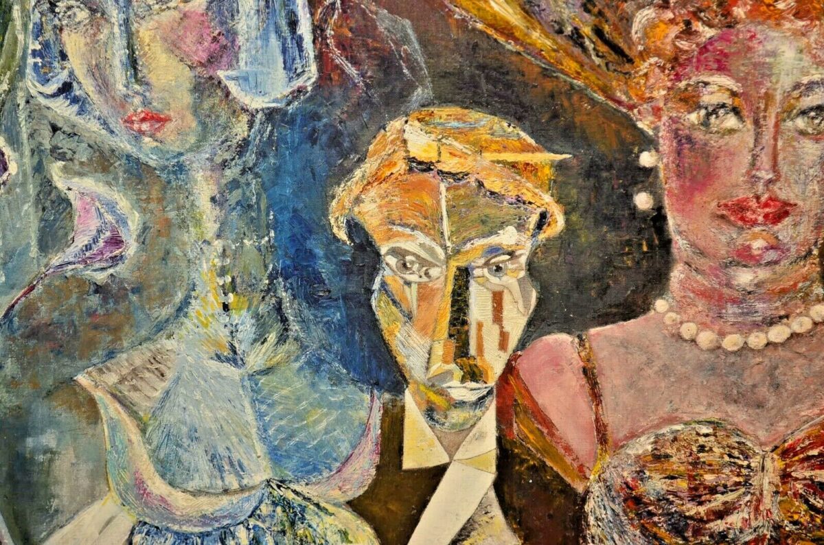 CHANTAL MARCETEAU Original Vintage Signed Figurative Triple Portrait Painting