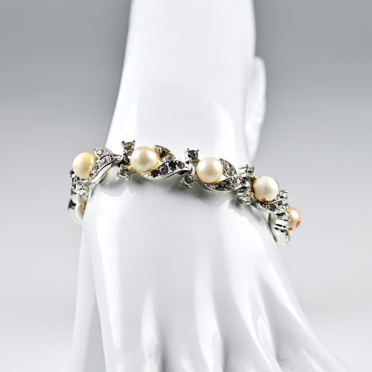 LINSER Vintage Original Signed Designer Zirconia Pearl Gemstone Estate Bracelet