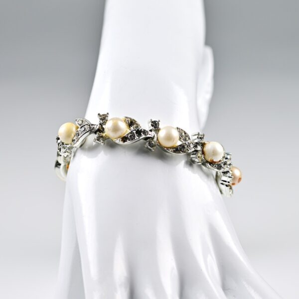 LINSER Vintage Original Signed Designer Zirconia Pearl Gemstone Estate Bracelet