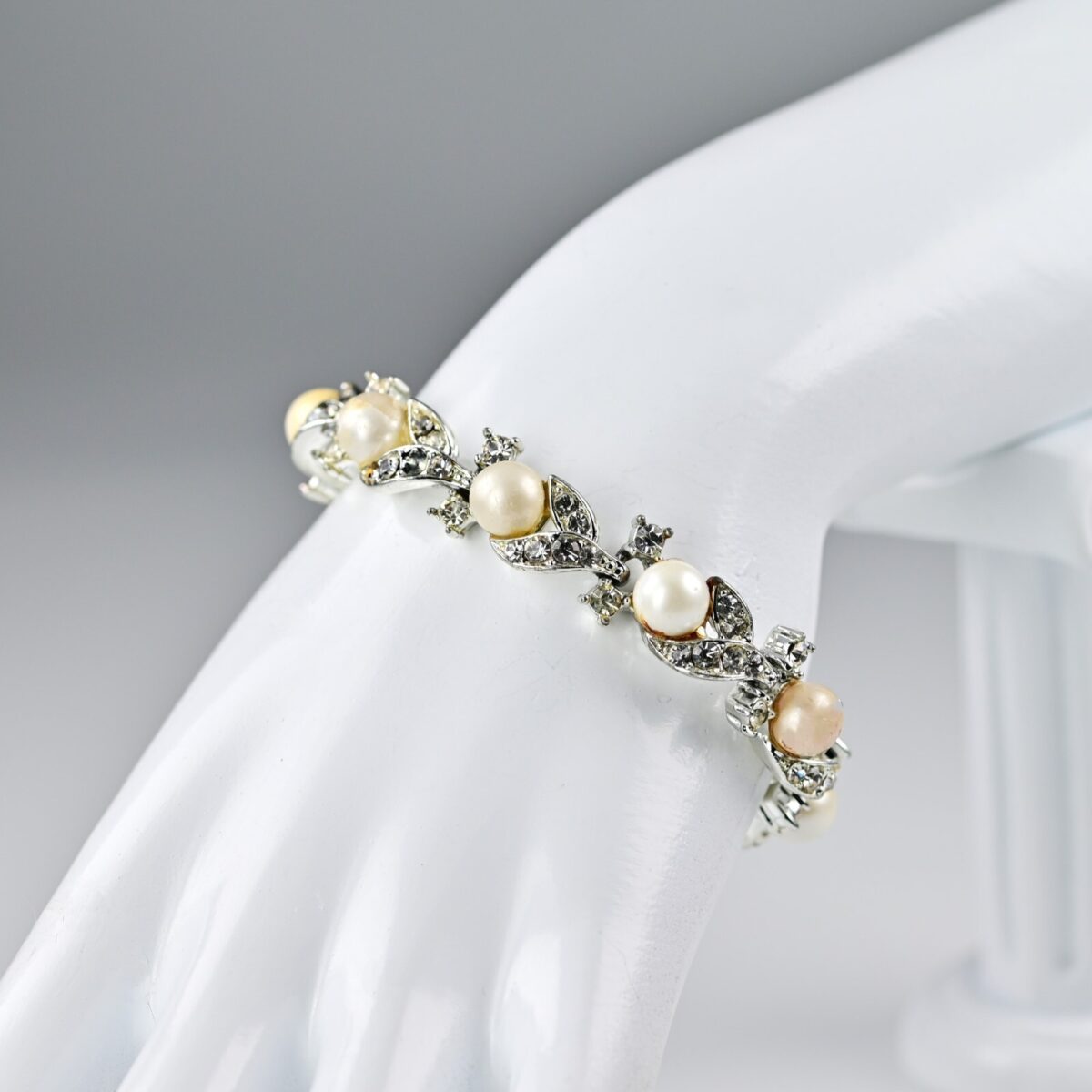 LINSER Vintage Original Signed Designer Zirconia Pearl Gemstone Estate Bracelet