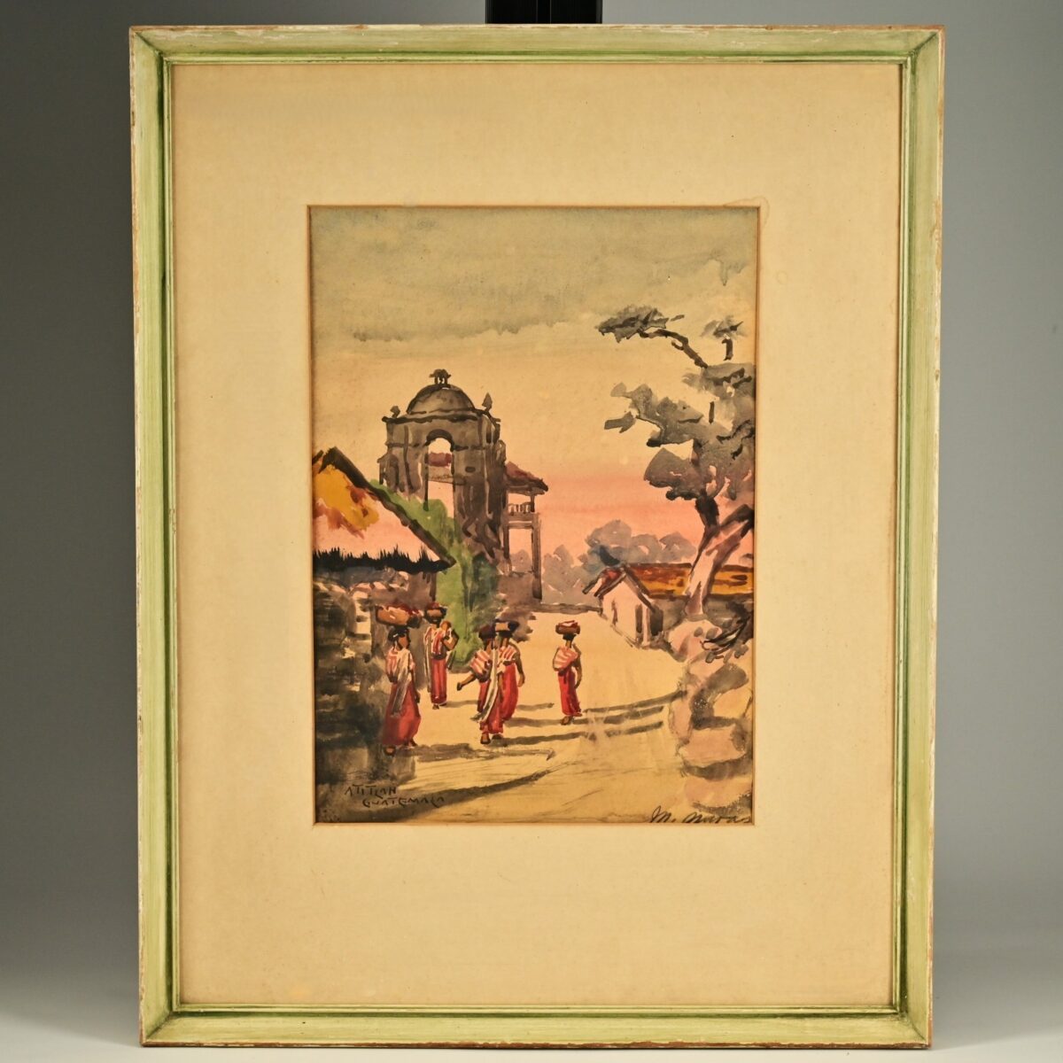 MARTA NEVES Original Vintage Signed Mayan Guatemala Village Watercolor Painting