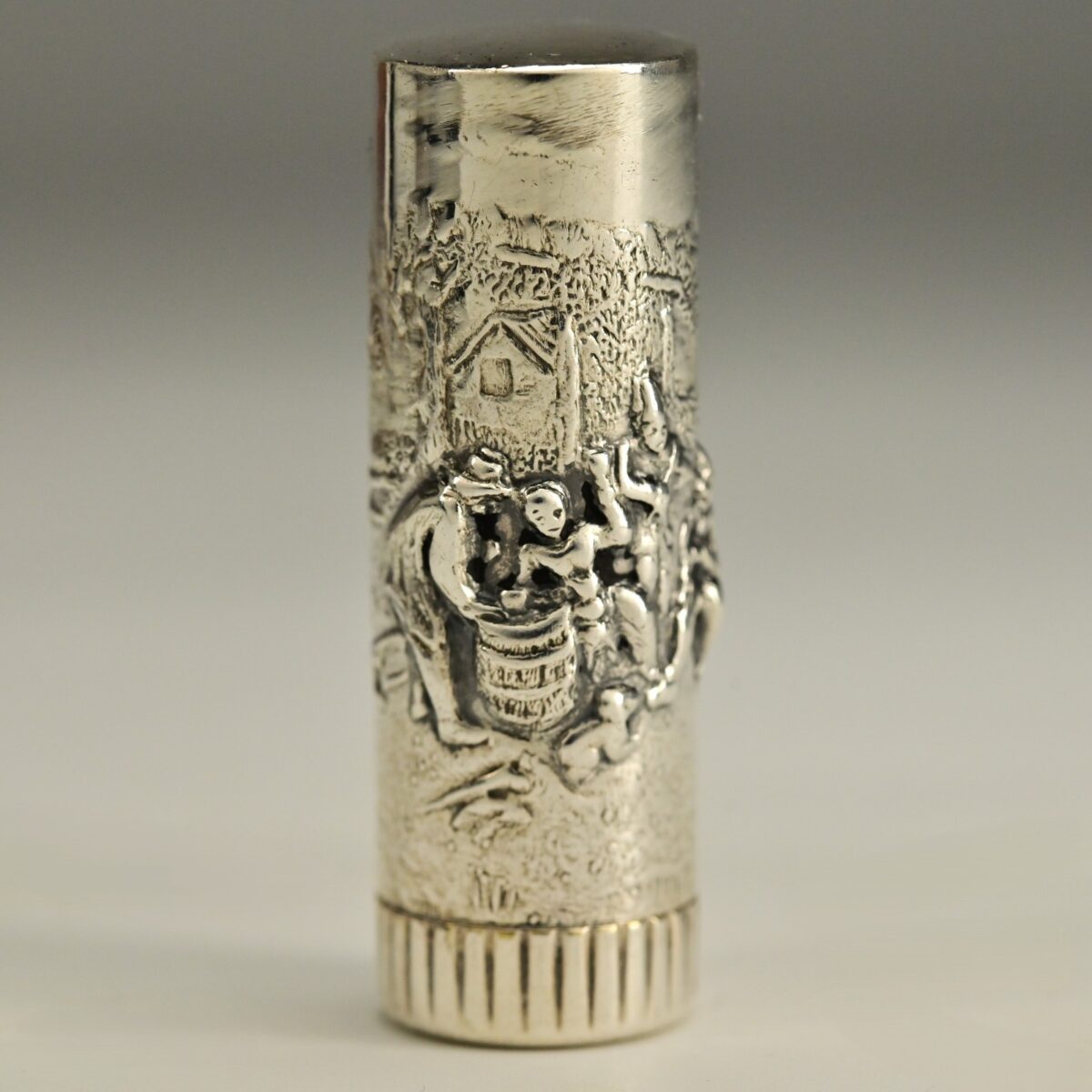 HUGO GRUN Antique Original Vintage Denmark Silver Repousse Lipstick Case Holder
