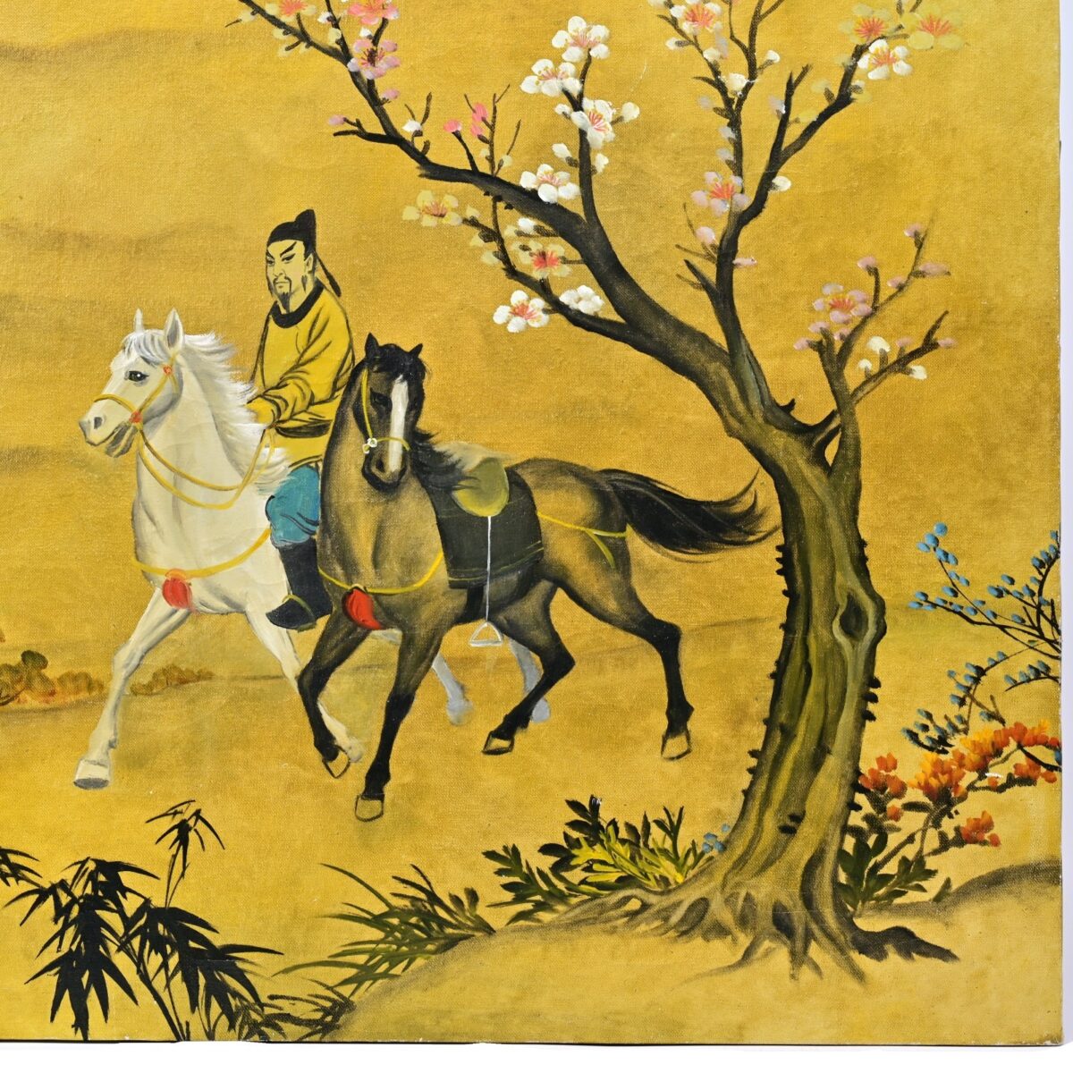 PEARL Original Vintage Signed Chinese Feng Shui Figure Horse Landscape Painting