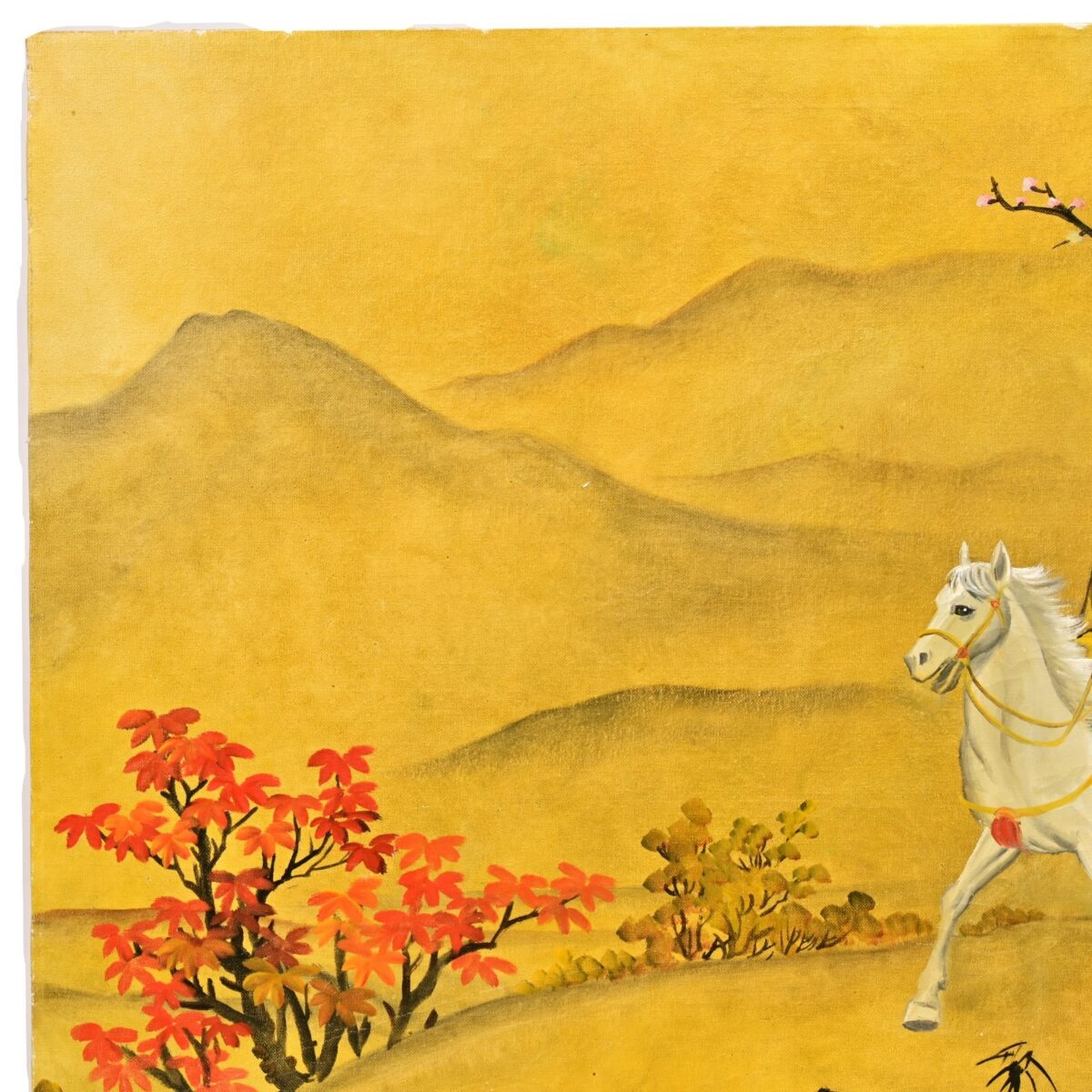 PEARL Original Vintage Signed Chinese Feng Shui Figure Horse Landscape Painting