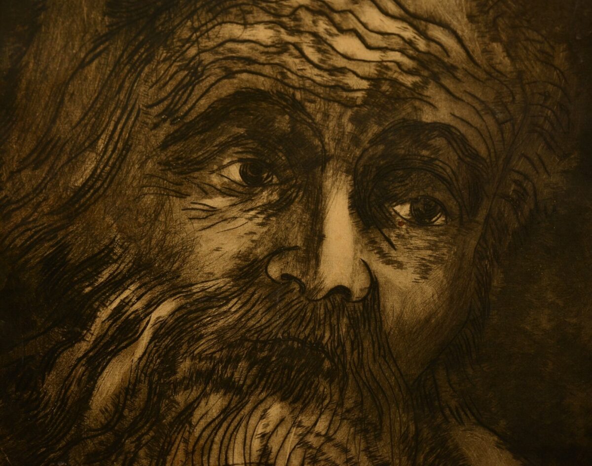 PETER LIPMAN WULF Original Vintage Signed King Solomon Portrait Drypoint Etching