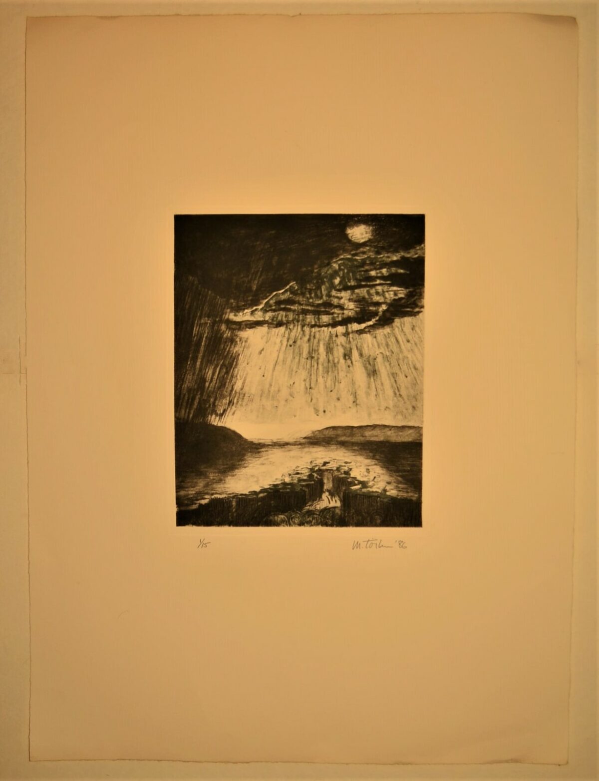 Michael Torlen Original Signed Waterfall River Rain Drypoint Etching Engraving