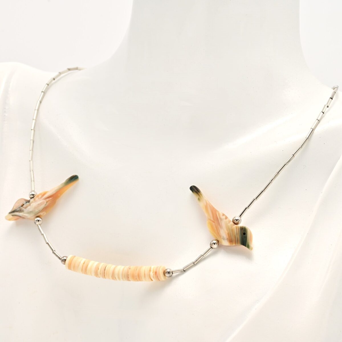 Vintage Original Native American Sterling Silver Mother of Pearl Bird Necklace