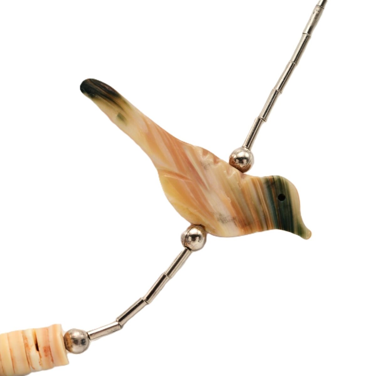 Vintage Original Native American Sterling Silver Mother of Pearl Bird Necklace