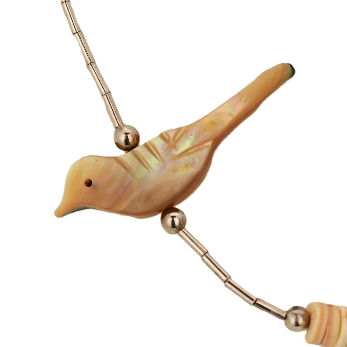 Vintage Original Native American Sterling Silver Mother of Pearl Bird Necklace