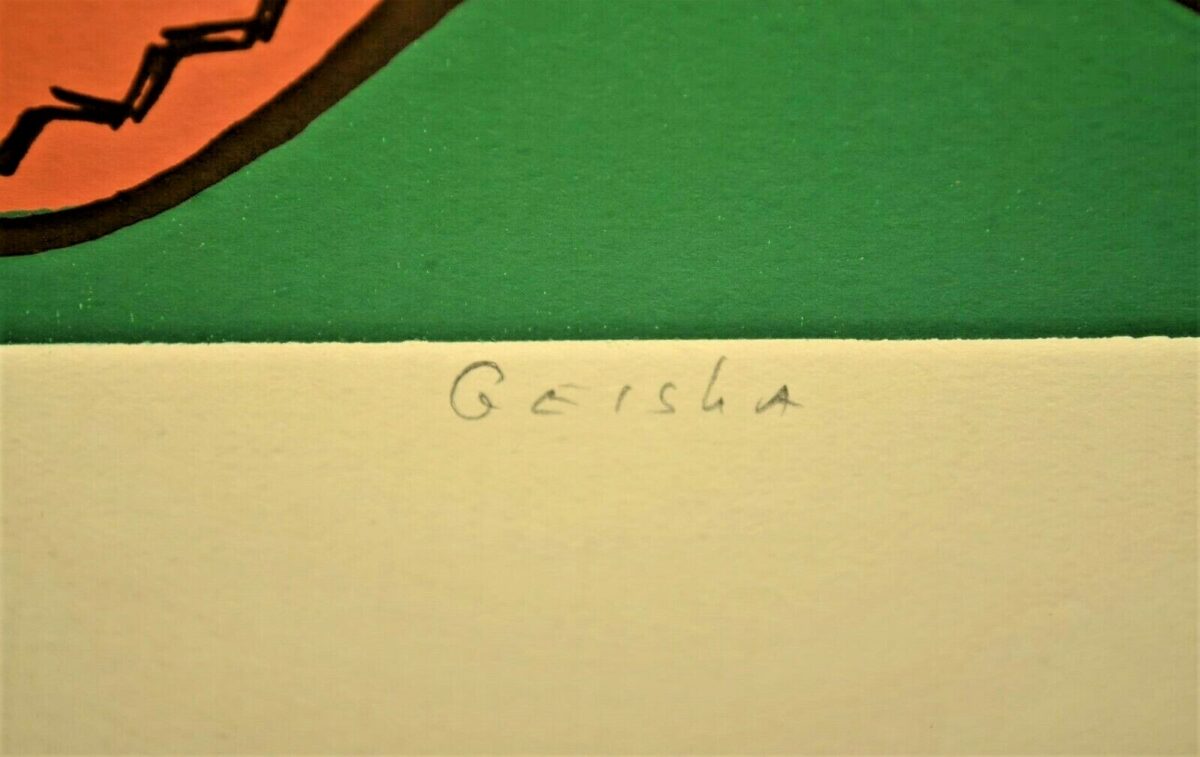 OSVALDO CABRERA VALLE Original Vintage Signed Geisha Girl Portrait Lithograph