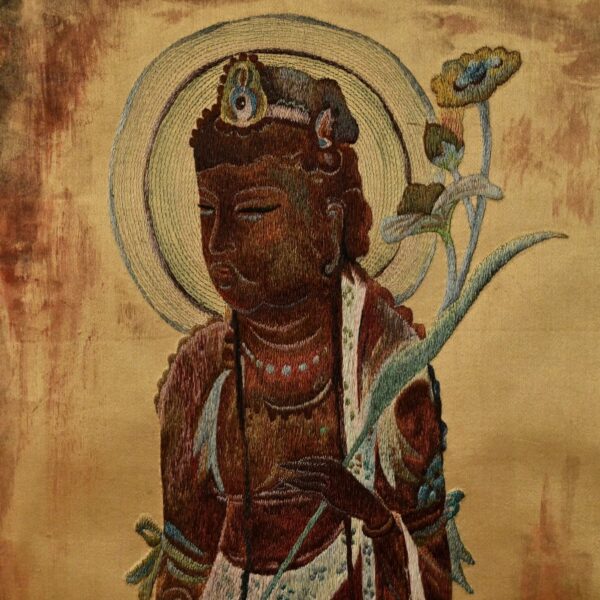 Chinese Antique Original Vintage Signed Asian Buddha Silk Scroll Brush Painting