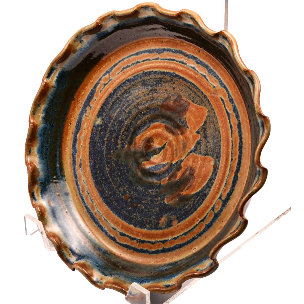 Original Vintage Artist Signed Studio Pottery Dish Ash Glazed Ceramic Fire Plate