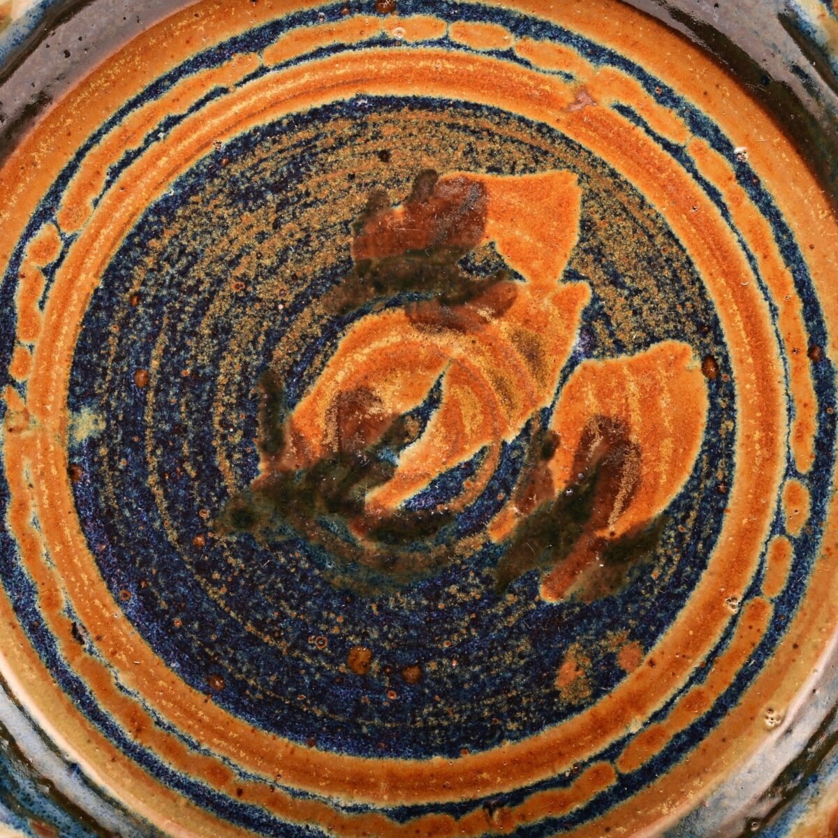 Original Vintage Artist Signed Studio Pottery Dish Ash Glazed Ceramic Fire Plate