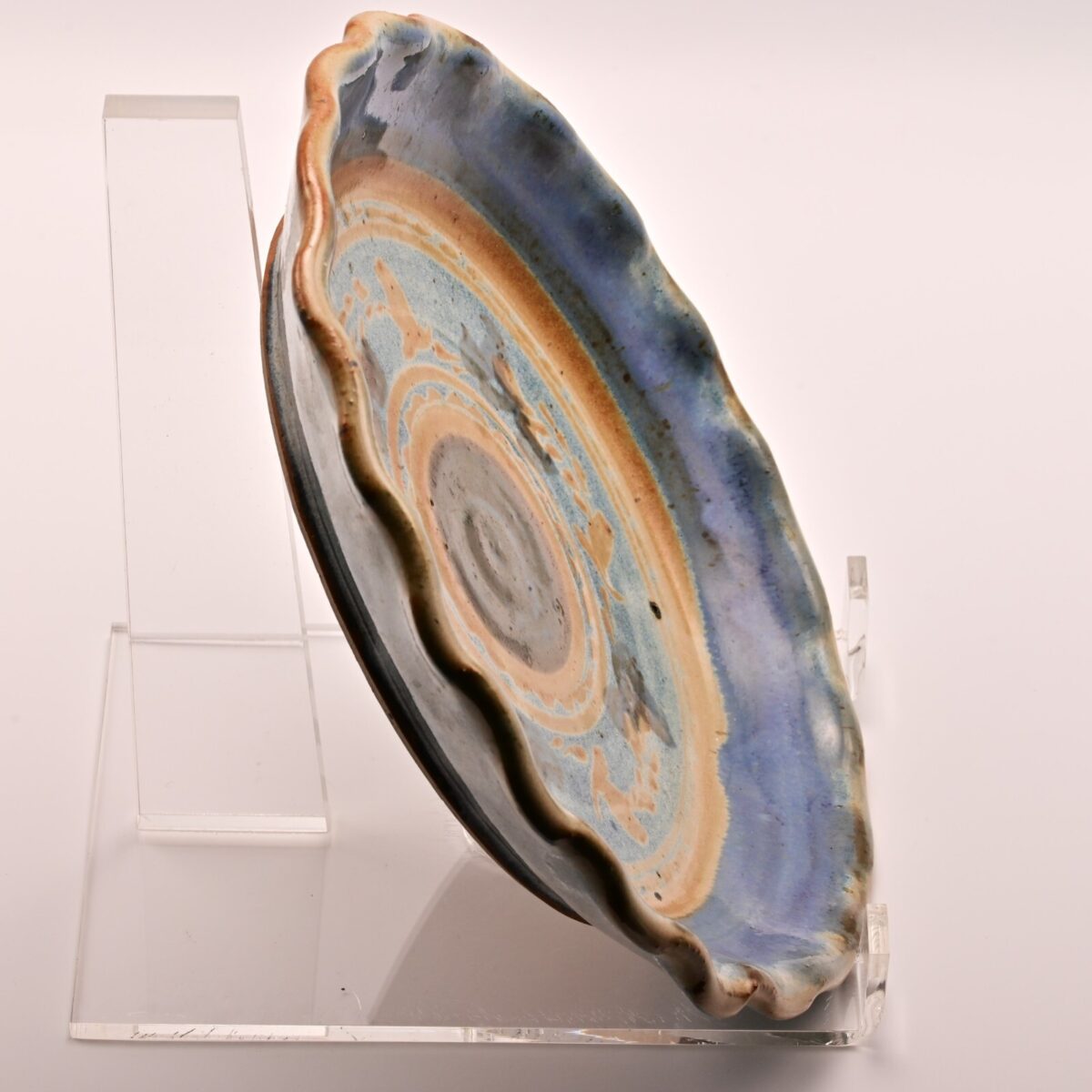 Original Vintage Artist Signed Studio Pottery Dish Ceramic Glazed Floral Plate
