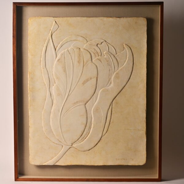 BRIONI Original Vintage Signed Bas Relief Plaster Wall Sculpture Floral Painting